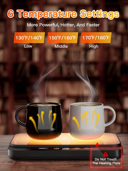 Misby Coffee Mug Warmer, 50W Large Heating Panel Mug Warmer with 6-Temp Settings, 8H Auto Shut-Off, 12H Timer, Ultra-Thin Design, Coffee Warmer for Desk, Ideal for Home, Office, and Travel (Black)