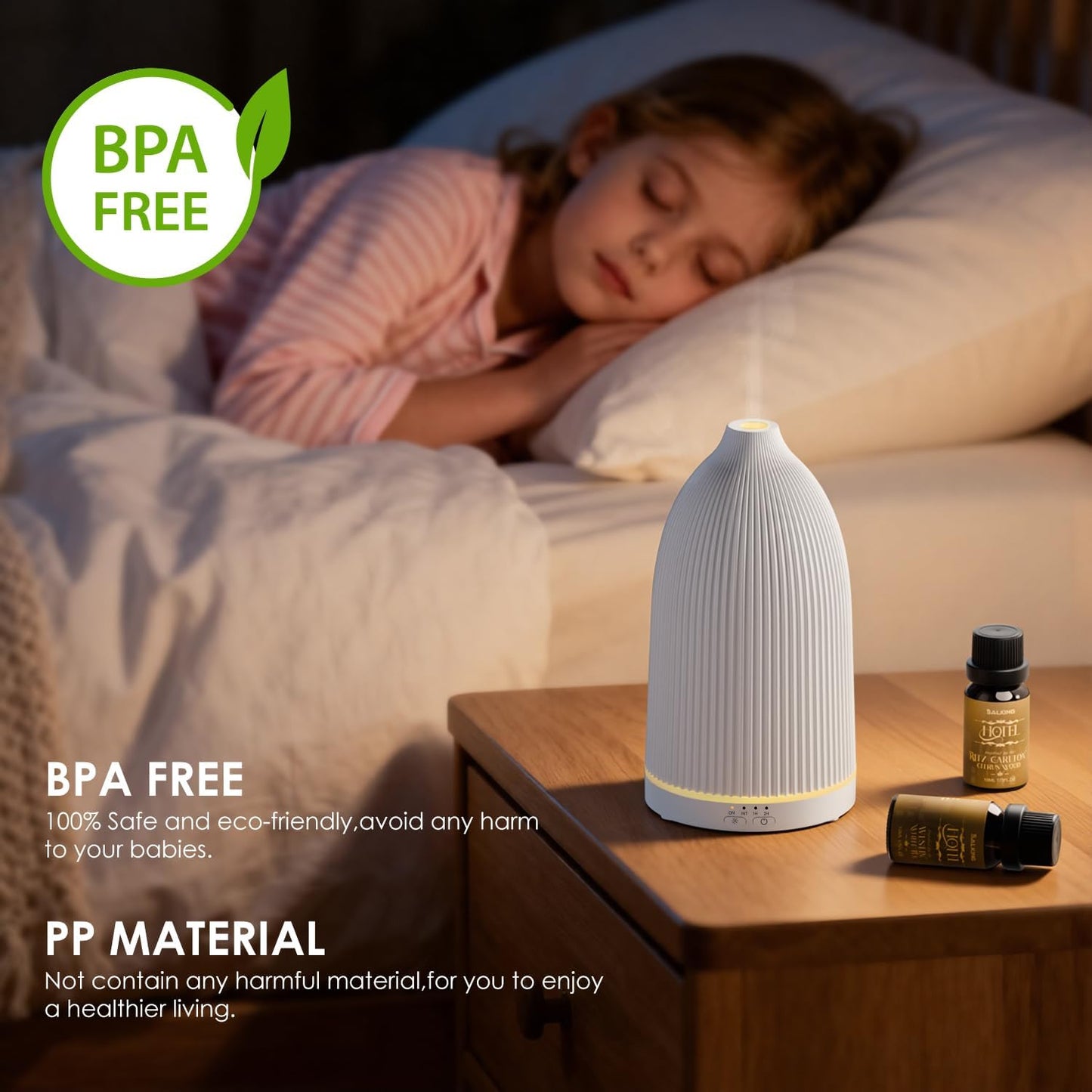 SALKING Essential Oil Diffuser, 100ml Aromatherapy Diffusers with Adjustable Mist Mode Timer Setting, Ultrasonic Diffusers for Essential Oils, Warm White Lights, 7 LED Colors, for Office Home