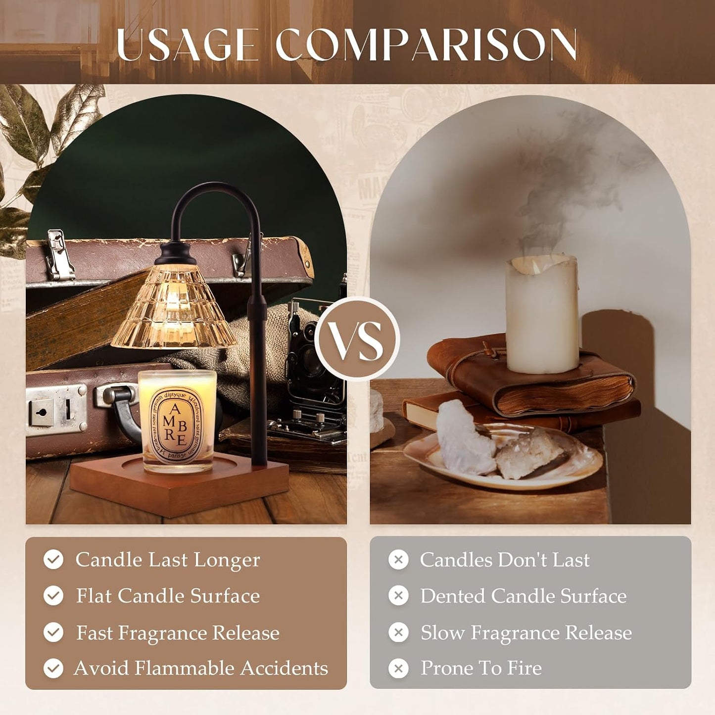 Candle Warmer Lamp with Dimmer, 2H/4H/8H Timer, Compatible with Yankee Candle Large Jar Candle, Home Decor Gift for her, Birthday Gift for mom, Home Scented Jar Candles Heater (Black Wood)