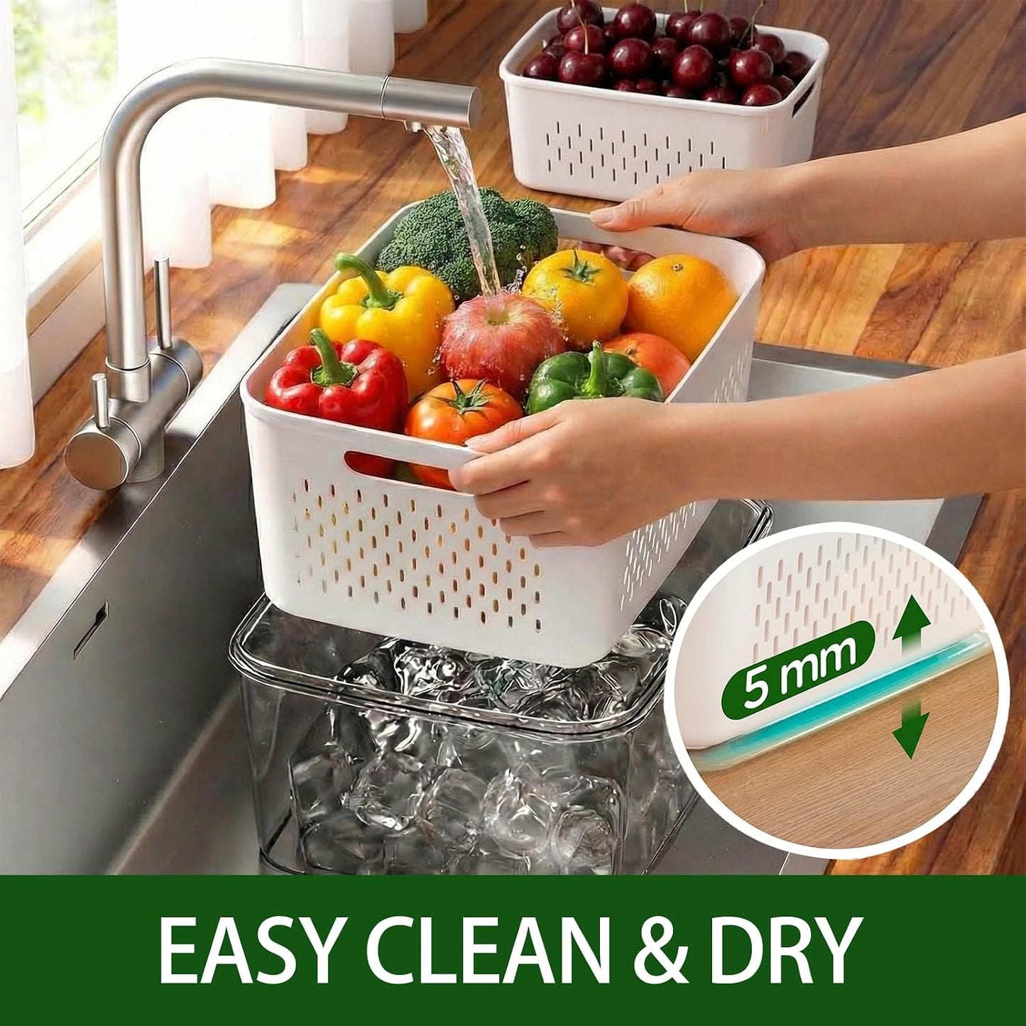 4 Pack Fruit Storage Containers for Fridge with Removable Colanders，4 in 1 Produce Storage Containers with Lids, Leakproof Fridge Organizer Bins for Salad Berry Lettuce Vegetables Meat Keeper Fresh