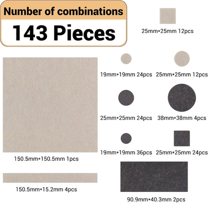 143-Piece Felt Furniture Pads, Anti-Scratch Furniture Felt Pads, Self-Adhesive Chair Leg Floor Protectors for Hardwood Floors, Brown and Beige, HOME MASTER HARDWARE