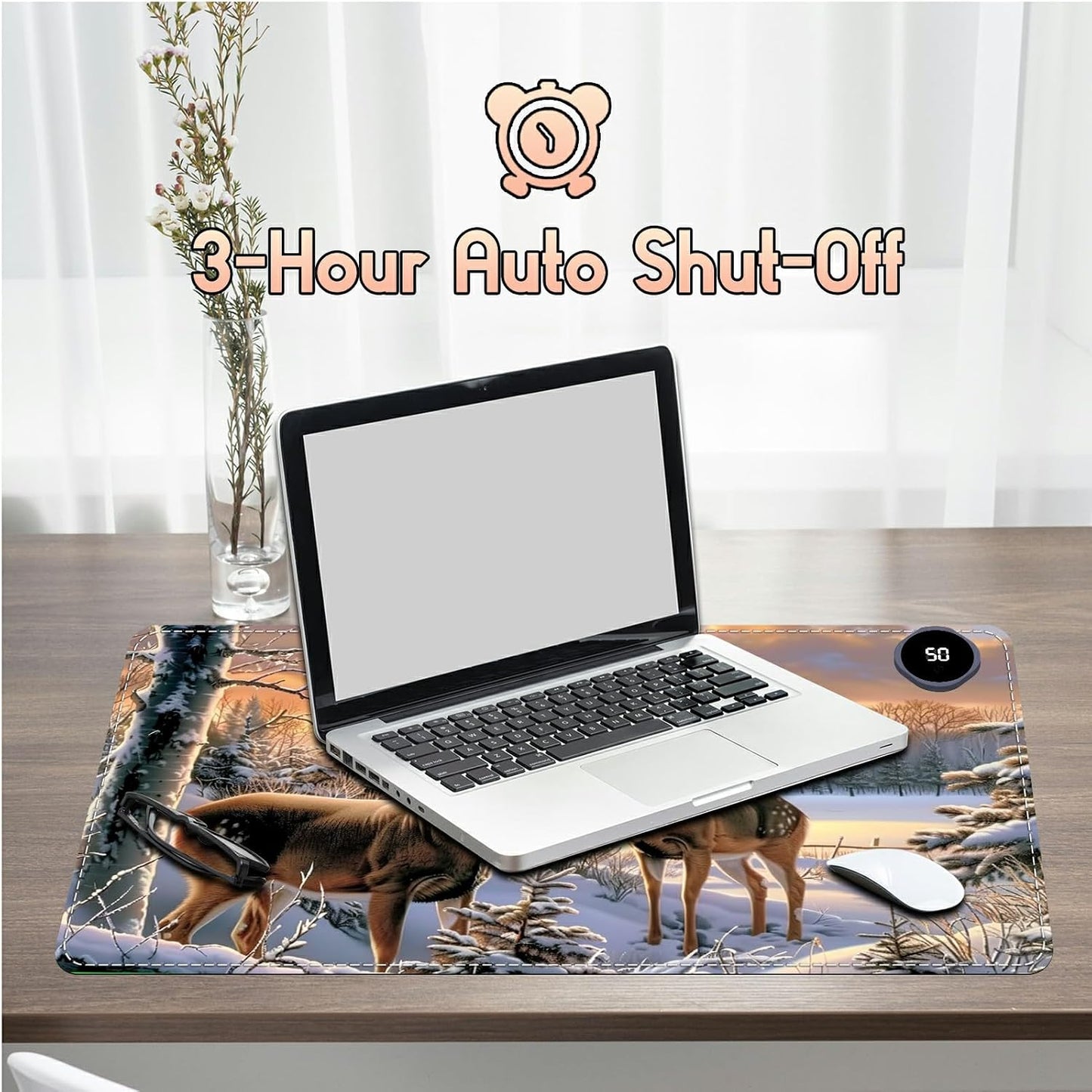 Heated Desk Pad Heated Large Mouse Pad, Electric Quickly Warm Desk Mat with 3 Levels Heating 3 Hours Auto Shut-Off, 31.5" x 13" Warm Gaming Mousepad Hand Foot Warmer, Baby Elephant