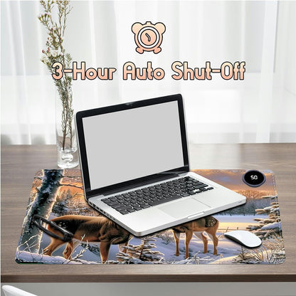 Heated Desk Pad Heated Large Mouse Pad, Electric Quickly Warm Desk Mat with 3 Levels Heating 3 Hours Auto Shut-Off, 31.5" x 13" Warm Gaming Mousepad Hand Foot Warmer, Baby Elephant