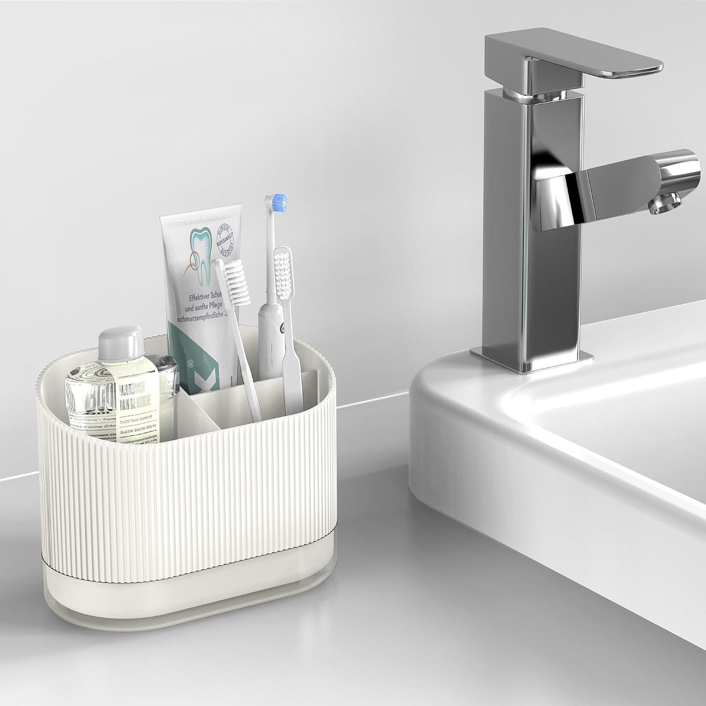 Large White Kids Toothbrush Holder for Bathroom with Drainage Tray 3 Slots | Cute Plastic Toddler Tooth Brush and Toothpaste Holder Organizer Caddy, White Bathroom Accessories Decor