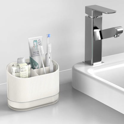 Large White Kids Toothbrush Holder for Bathroom with Drainage Tray 3 Slots | Cute Plastic Toddler Tooth Brush and Toothpaste Holder Organizer Caddy, White Bathroom Accessories Decor