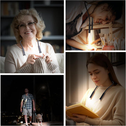 2 Pack Neck Book Lights, 3 Colors & 3 Brightness Levels, Flexible 380° Neck Light Rechargeable, LED Reading Lights for Books in Bed, 80 Hrs Lasting, Perfect for Reading, Knitting, Crafts, Repairs