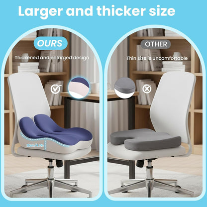 Seat Cushion, Memory Foam for Sit Bone and Back Pain Relief | Dual-Hole Ventilation, Coccyx,Sciatica and Tailbone Hip Relief ,Posture Support ,Office Chair and Car Seat,Home Use