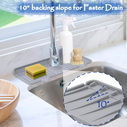Kitchen Sink Splash Guard, 20IN Longer Silicone Faucet Guard & Draining Mat, Bathroom and Kitchen Sink Organizer, Sink Faucet Mat Water Splash Guard Behind Faucet Accessories Gadget, 20” x 5.5”, White