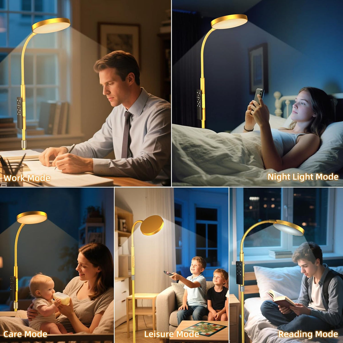 PACOVY Floor Lamp, Adjustable Height Floor Lamps for Living Room Bedroom, 120 LED Super Bright Standing Lamp Remote & Touch Control Dimmable Gooseneck Tall Stand Reading Lamp for Office Craft, Black