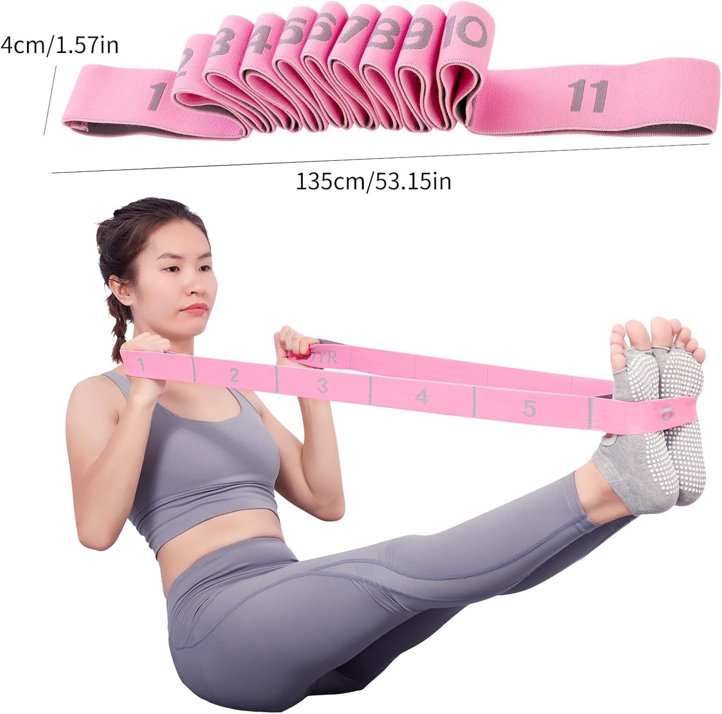Elastic Stretching Strap with 11 Loops, Adjustable Stretch Band for Adults - Flexibility Straps for Yoga, Pilates, Dance - Non-Slip Fabric Resistance Band for Home Workout, Physical Therapy