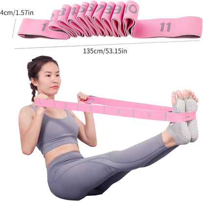 Elastic Stretching Strap with 11 Loops, Adjustable Stretch Band for Adults - Flexibility Straps for Yoga, Pilates, Dance - Non-Slip Fabric Resistance Band for Home Workout, Physical Therapy