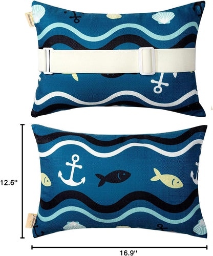 Outdoor Neck Pillow for Recliner,Patio Chaise Lounge Waterproof Headrest Pillow with Adjustable Elastic Stripe,Small Pillows Attachment for Office Chair,Car Seat Head or Lumbar, Navy Blue 2Pack