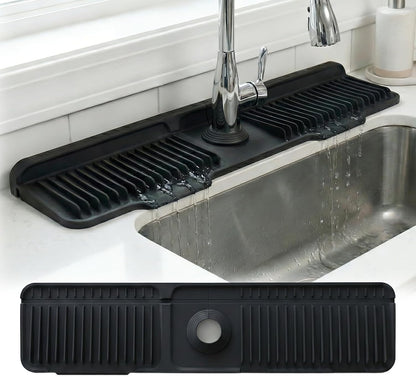 Silicone Faucet Mat for Kitchen Sink, 24" Splash Guard 7° Slope Fast Drain