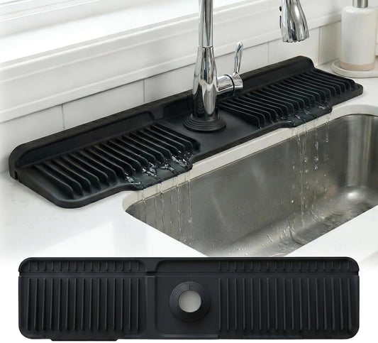 Silicone Faucet Mat for Kitchen Sink, 24" Splash Guard 7° Slope Fast Drain