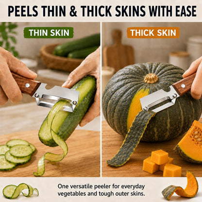 2PCS Vegetable Peeler, Stainless Steel Potato Peeler with Wooden Handle and Bottle Opener, Manual Fruit & Vegetable Peeler for Carrots, Apples, Cucumbers and Kitchen Meal Prep