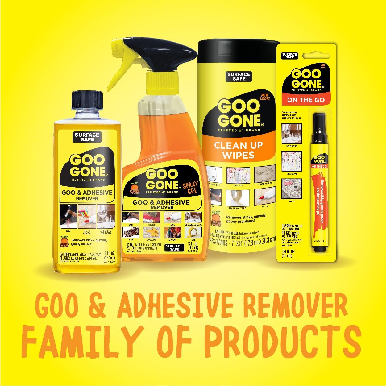 Goo Gone Spray Adhesive Remover Gel, 6 Pack, Removes Glue, Stickers, Tape Residue, Grease, Gum & Wax, Adhesive Spray with Citrus Cleaning Power for Hard Surfaces, Carpets & Fabrics