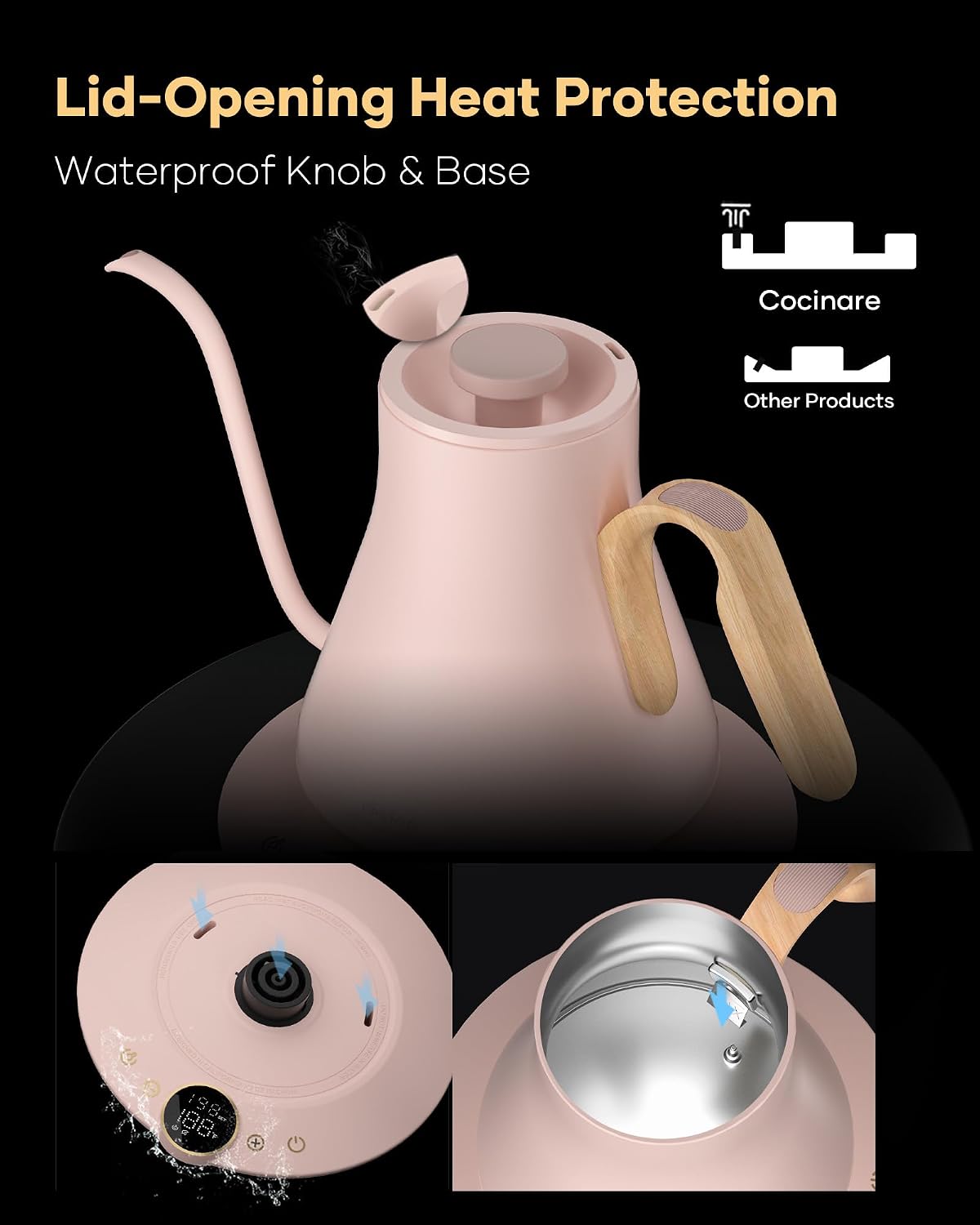 Cocinare Gooseneck Electric Kettle, ±1°F Precise Temperature Control, 1500W Fast Heating, Pour Over Coffee & Tea Kettle with Brew Timer & Keep Warm, Stainless Steel, 0.9L (Matte Black)