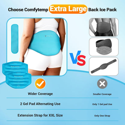 Comfytemp Large Ice Pack for Injuries Reusable Gel Ice Pack for Lower Back Pain Relief, Sciatica, Hot Cold Wrap Compress Recovery Item for Surgery, Swelling, Lumbar, Shoulder, Knee, Hip, for Men Women