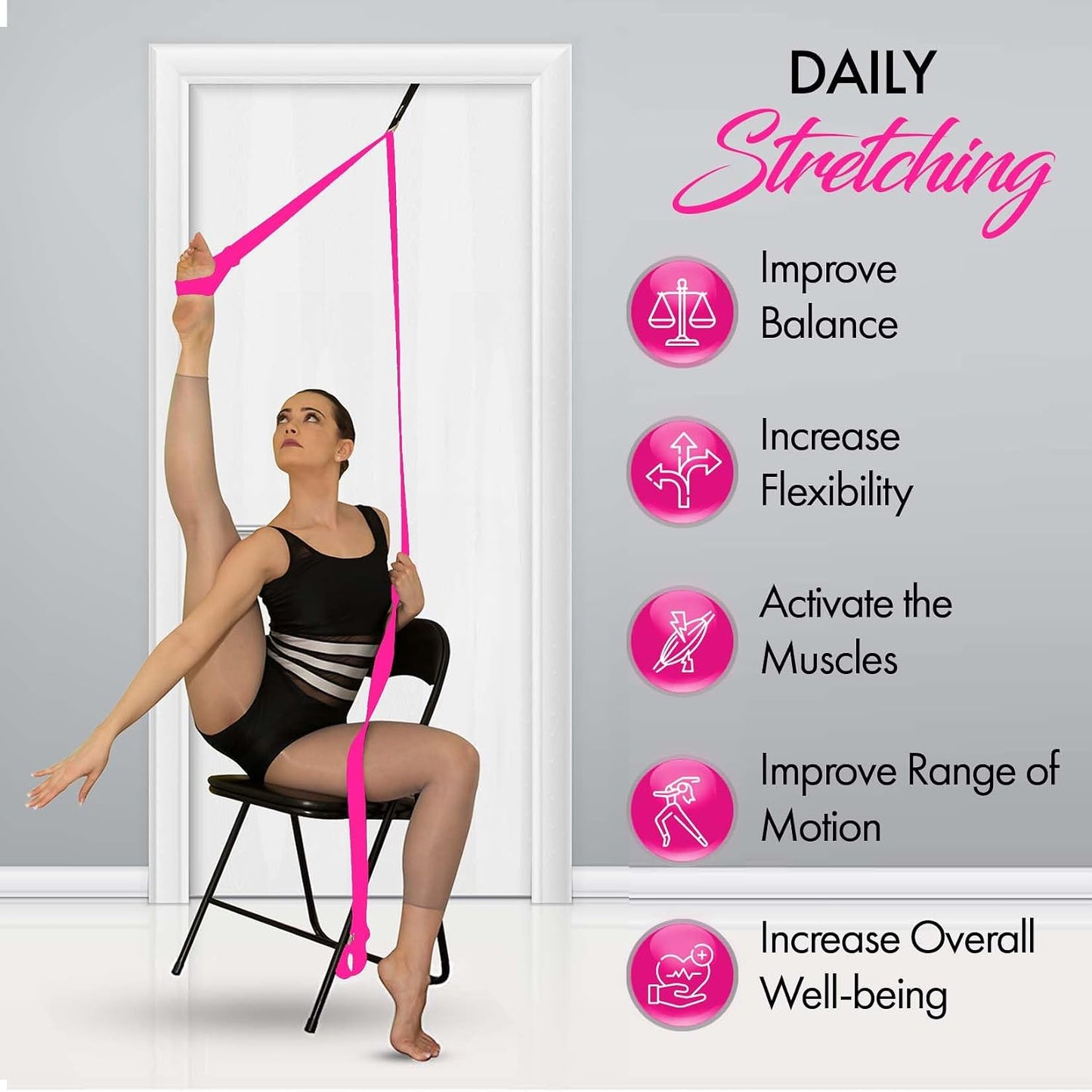Stretching Strap with Door Anchor for Splits and Flexibility Training | Improve Leg Flexibility at Home, Ideal for Ballet, Dance, Cheerleading, Yoga, Pole Dance and Gymnastics