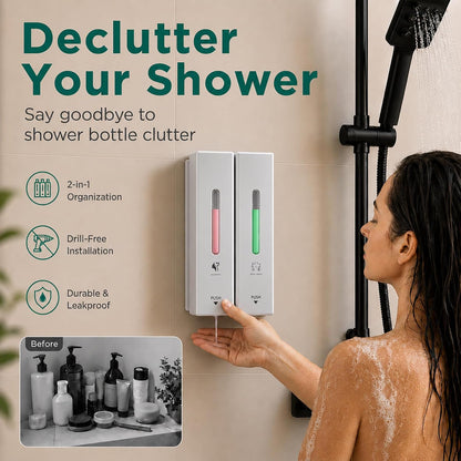 Shampoo and Conditioner Dispenser Wall Mounted, 3-Chamber Shower Soap Dispenser for Bathroom, 1200ML Large Capacity, No-Drill Installation, Clog-Free Pump for Thick Liquids (black-3-pack)