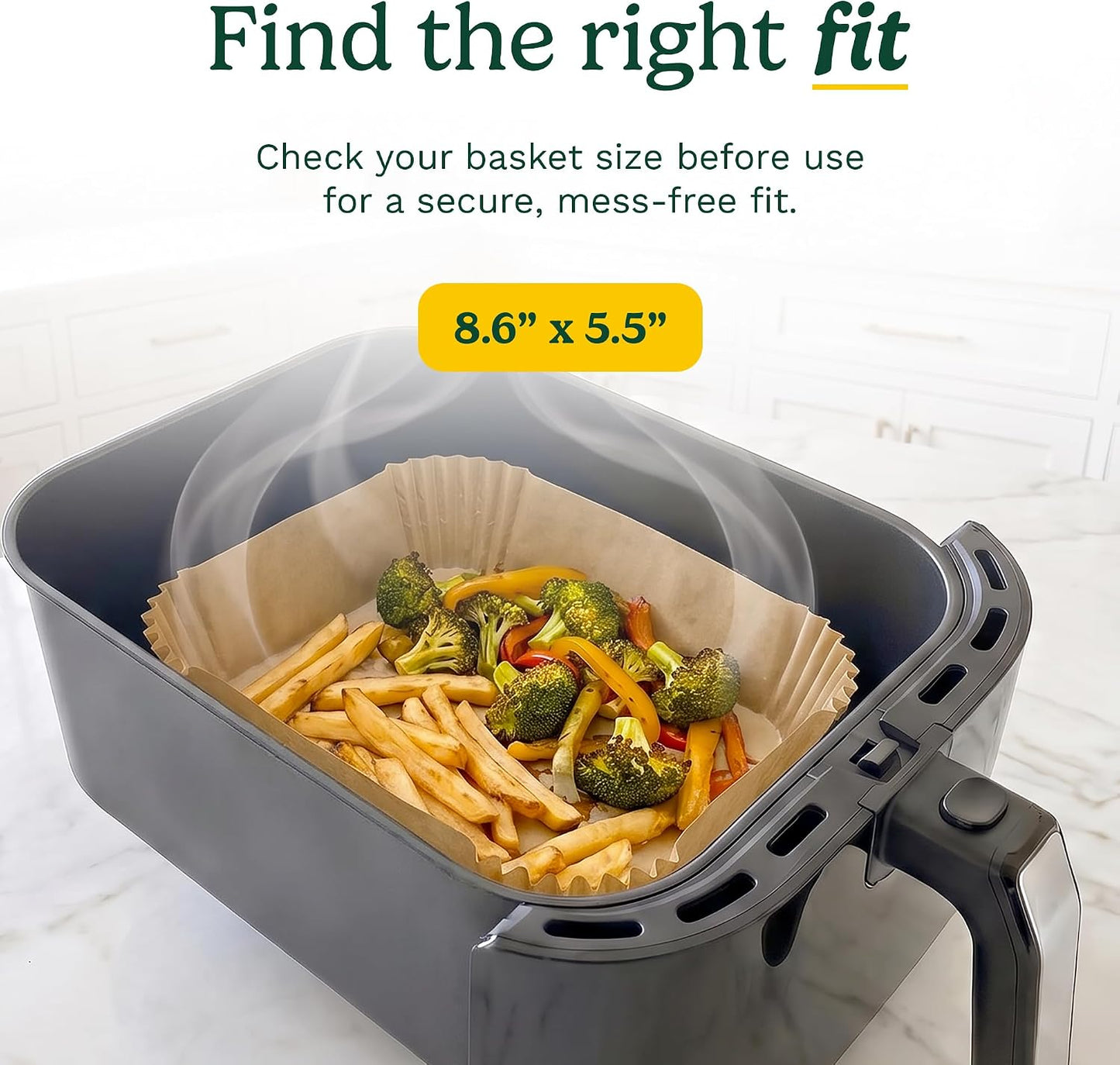 Cuisinart Air Fryer Liners Disposable, 150 Pack, 7.75" Square | Food-grade unbleached silicone-coated parchment for air fryer basket, non-stick to 428F, traps grease, oven & microwave safe