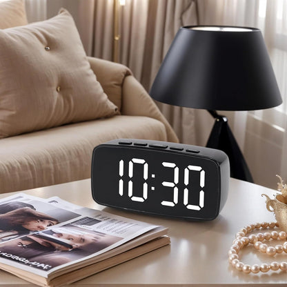 Dimmable LED Alarm Clock 2-Level Brightness, Wired Shaker, Snooze Function, Fits Bedside Table 4.7" L x 1.6" W x 2.4" H White Housing with Blue Light