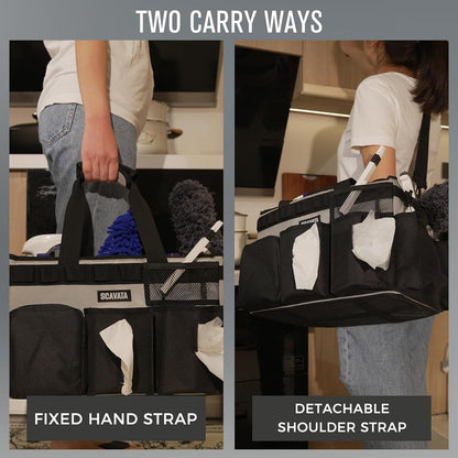 SCAVATA Wearable Cleaning Caddy Bag, Cleaning Caddy Supplies Organizer with Handle & Shoulder Straps for Housekeepers, Under Sink & Car Cleaning Tool Organizers with 4 Foldable Divider (Lake Blue)