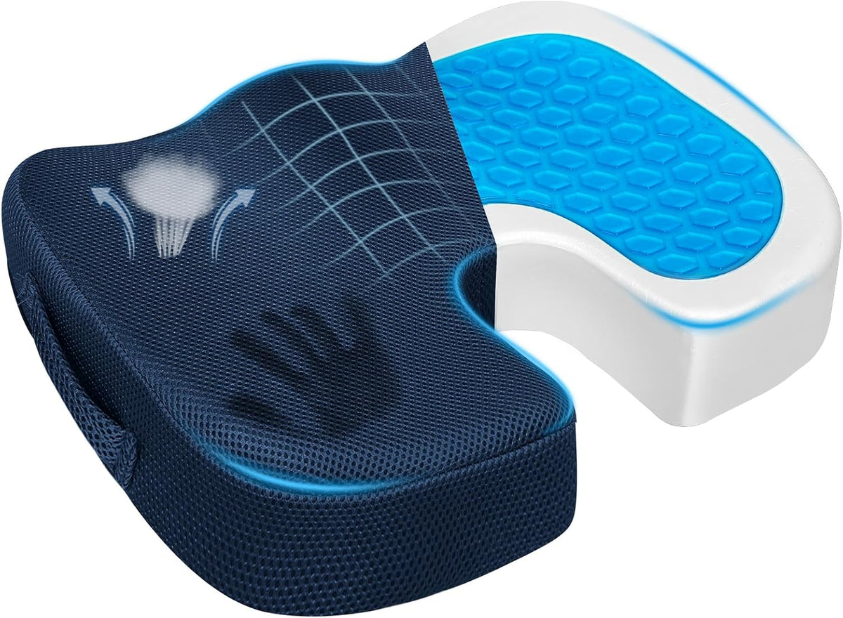 Season Guard Gel Memory Foam Seat Cushion for Tailbone Pain Relief, Black