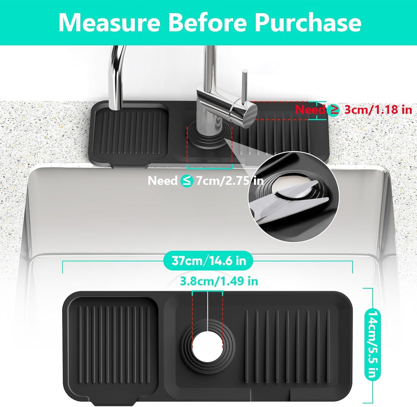 24 Inch Longer Faucet Mat for Kitchen Sink [5° Slope Fast Self-draining]Bathroom Kitchen Sink Splash Guard Silicone Sinks Faucet Mat Splash Guard for Kitchens Sinks Area Tidy Splashs Draining Mats