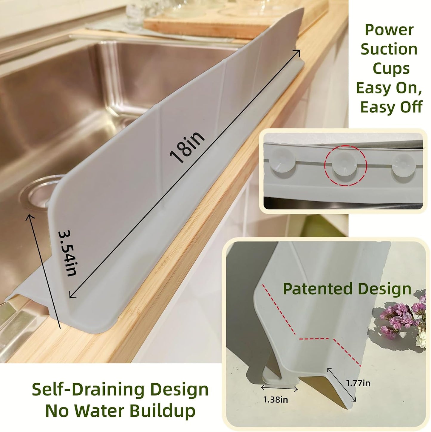 Sink Splash Guard for Kitchen, Splatter Screen & Silicone Water Guard with High Wall, Sink Edge Protector and Backsplash Guard, Easy to Install and Clean for Faucet and Countertop Area(Cream, 23")