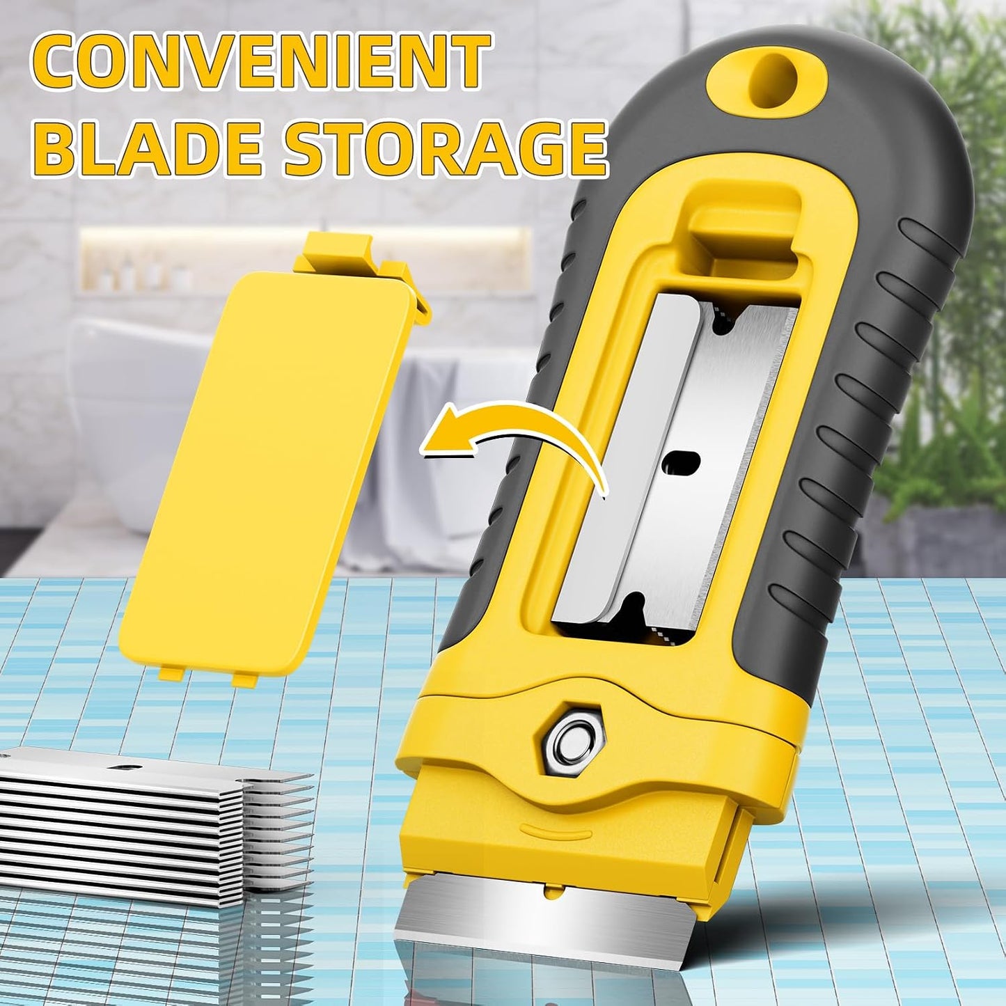 DIYSELF 1 Pack Razor Blade Scraper with 15 Extra Blades, Scraper Tool for Cleaning Window, Paint, Cooktop, Oven, Glass Stove Top Scraper, Razor Scraper with Buit-In Blade Storage | Razor Scraper for Cleaning Window, Paint, Cooktop, Oven, Glass Stove Top