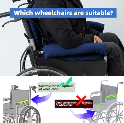 Wheelchair Seat Cushion with Integrated 11 Inch Short Armrest Pads, Comfort & Pressure Relief, All-in-One Support Coccyx & Back Insert (Black)