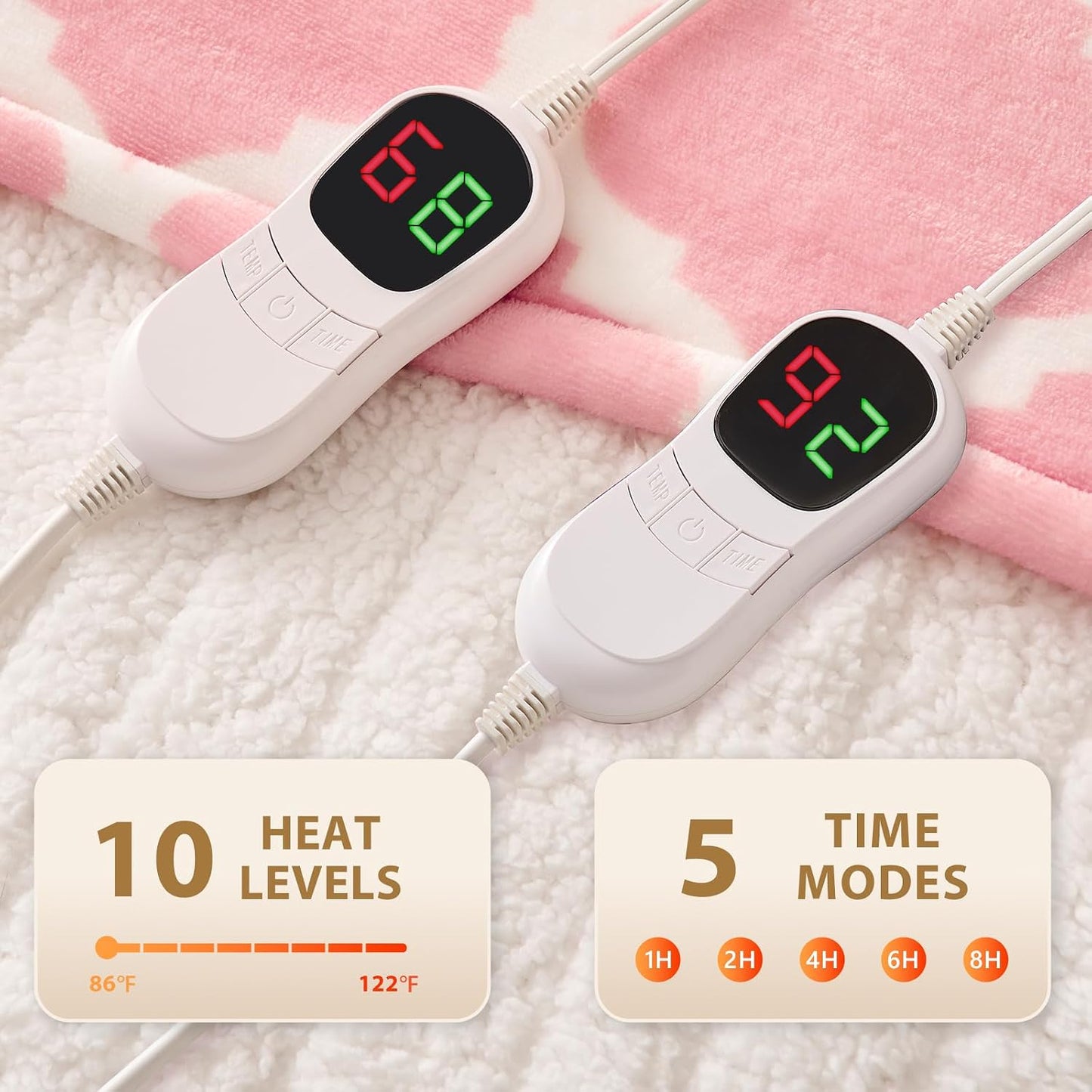 Homemate Heated Blanket Electric Throw - 50“x60“ Heating Blanket with 10 Fast Heat Levels 8 Hours Auto Off Soft Cozy Flannel Over-Heated Protection ETL Certification Keep Warming in Home | Throw with 10 Fast Heat Levels 8 Hours Auto Off Over-Heated