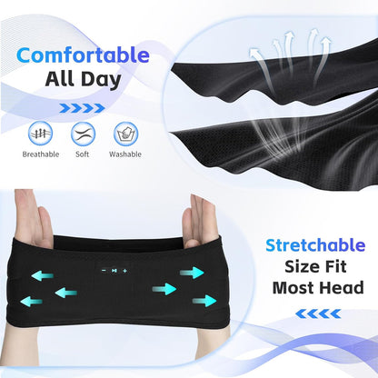 Sleep Headphones Bluetooth 6.0 Headband for Side Sleeper (Black) | 200mah cell for 20hr playback, 3mm ultra-thin speaker & mic, HD stereo, removable and washable, 2-in-1 sport & sleep headband