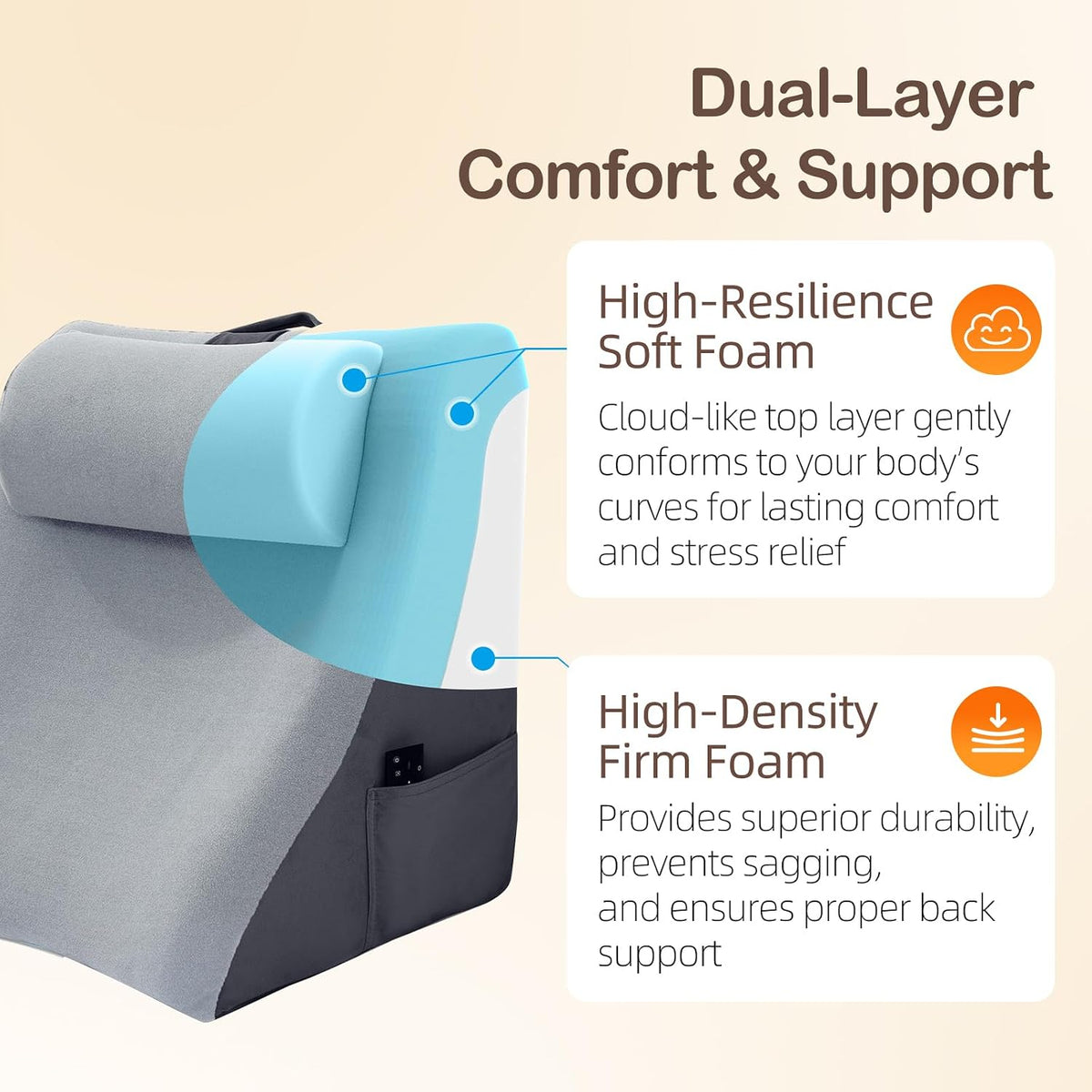 Vekkia 21” Back Rest Pillow with Dual-Layer Foam for Reclining and Sitting