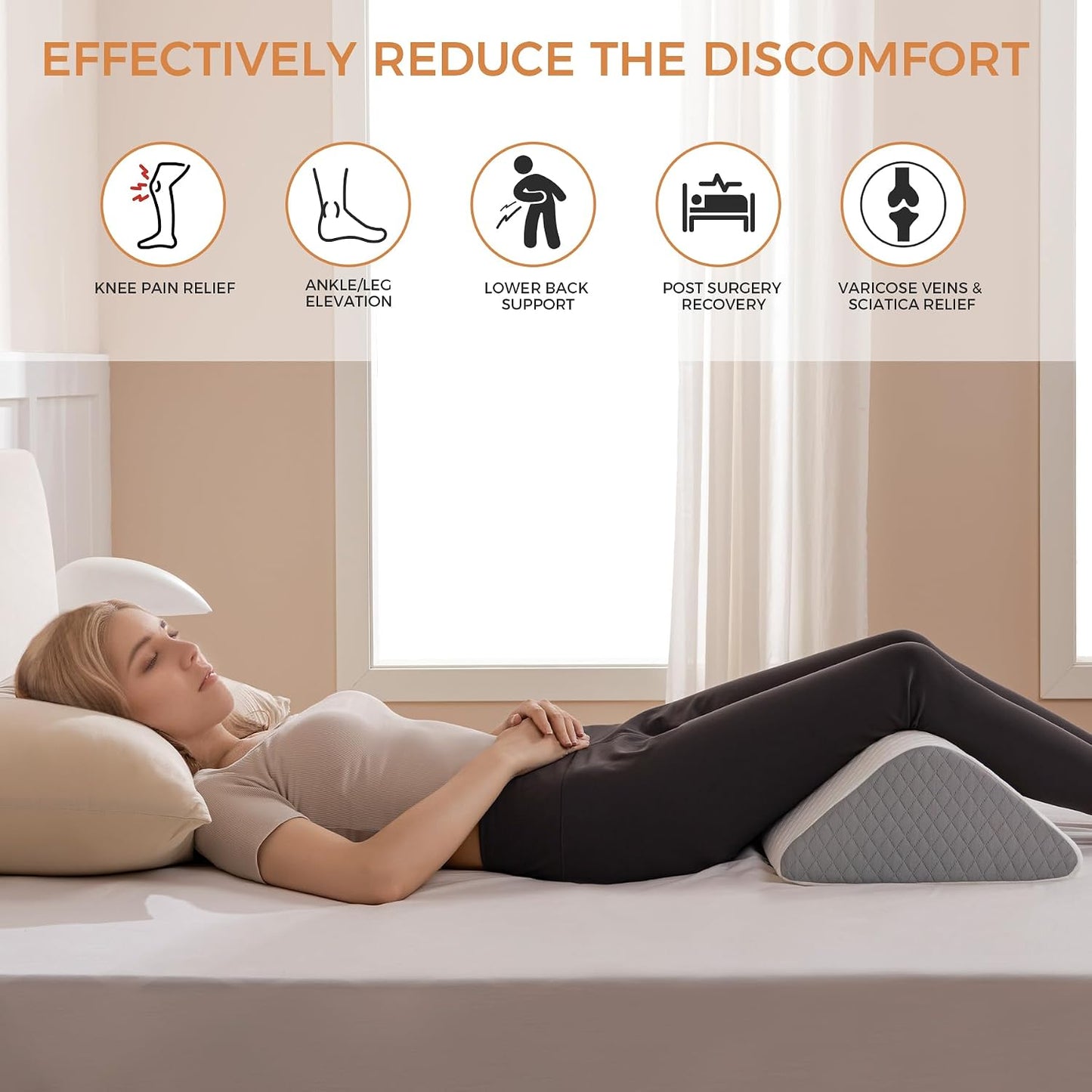 Knee Wedge Pillow for Post-Surgery Recovery-Leg Elevation Support for Sleep Position, Alleviating Lower Back & Hip Pain Enhancing Circulation in Ankles Legs Triangle Pillow with Removable Cover
