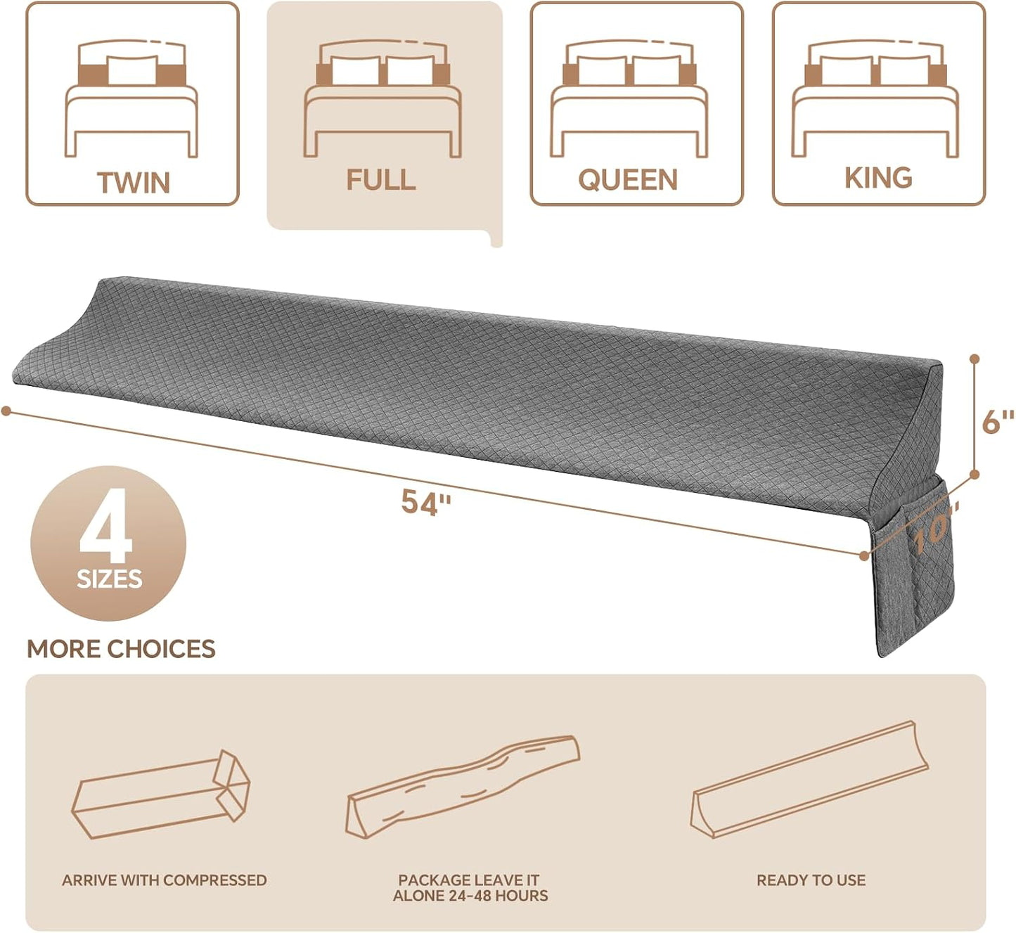EUHAMS Queen Size Bed Wedge Pillow for Headboard Bed Gap Filller/Mattress Gap Filler (0-7") - Wedge Pillow Headboard Triangle Foam Pillows Wedges Between Headboards Mattress (Grey,60"x10"x6")