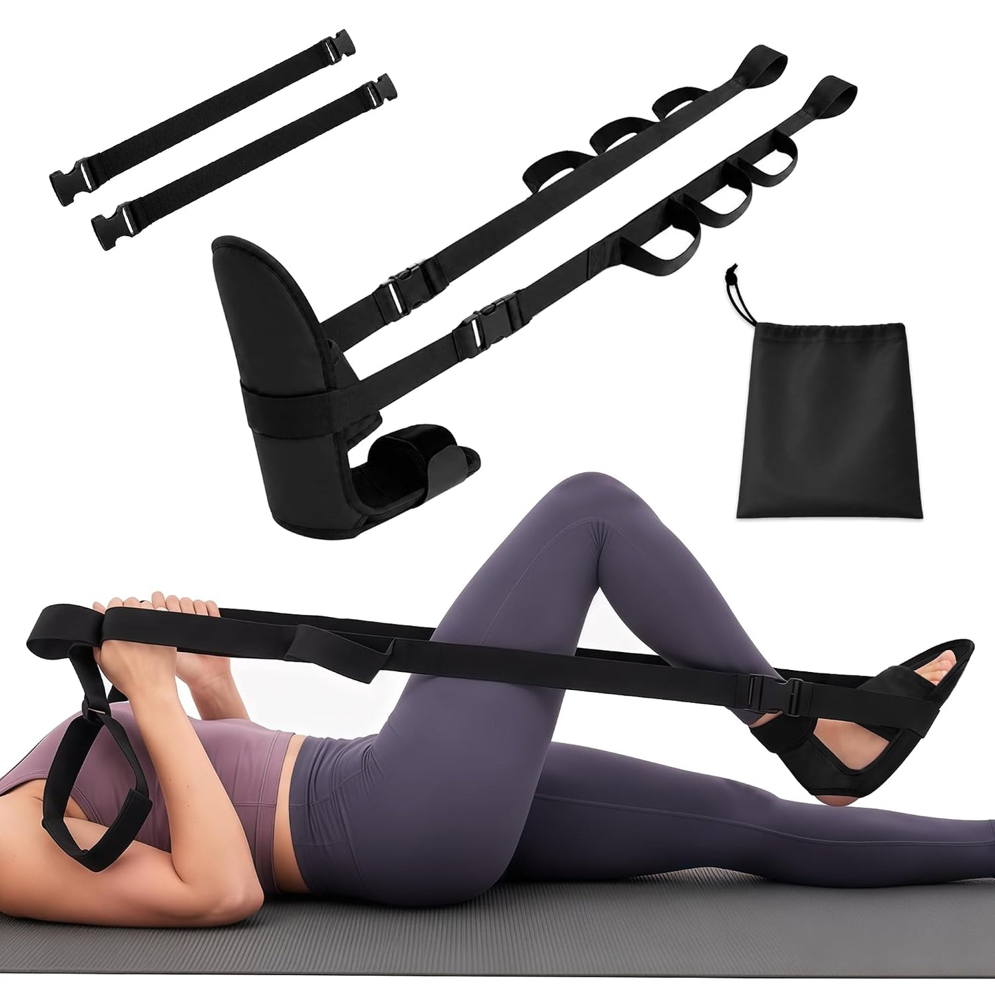 Knee Replacement Recovery Aids, Leg Stretcher Strap Kit | Adjustable Foot Cradle with 0 lb and 5 lb Resistance Bands, Range of Motion Training for Hip and Knee Exercises, Storage Bag