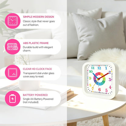 Loud Alarm Clock for Heavy Sleepers, 4.5" Simple Square Analog Alarm Clocks with Silent Movement Battery Operated Easy-to-Read Dial, Plastic Small Desk Clock for Bedroom Teens Seniors, Black