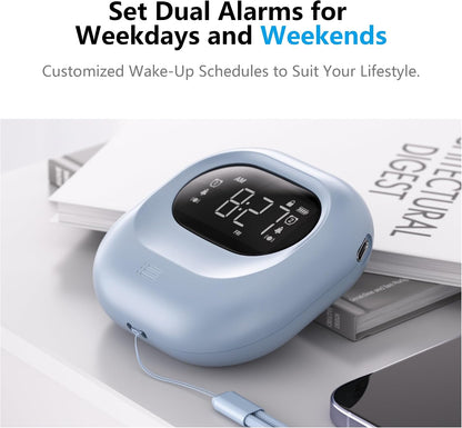Vibrating Alarm Clock Rechargeable Battery Operated Cordless & Dual Alarms | Bed shaker for Under Pillow, Travel-friendly, Weekday/weekend Mode, Perfect for Heavy Sleepers & Hearing-impaired