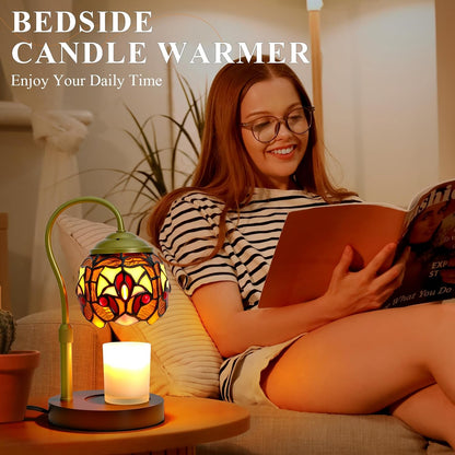 Candle Warmer Lamp - Electric Candle Lamps Timer Dimmer, Sunflower Tiffany Style Stained Glass Candle Warming Lamp Compatible with Jar Candles Valentine Birthday Gifts for Mom Friend Wax Melt Warmer