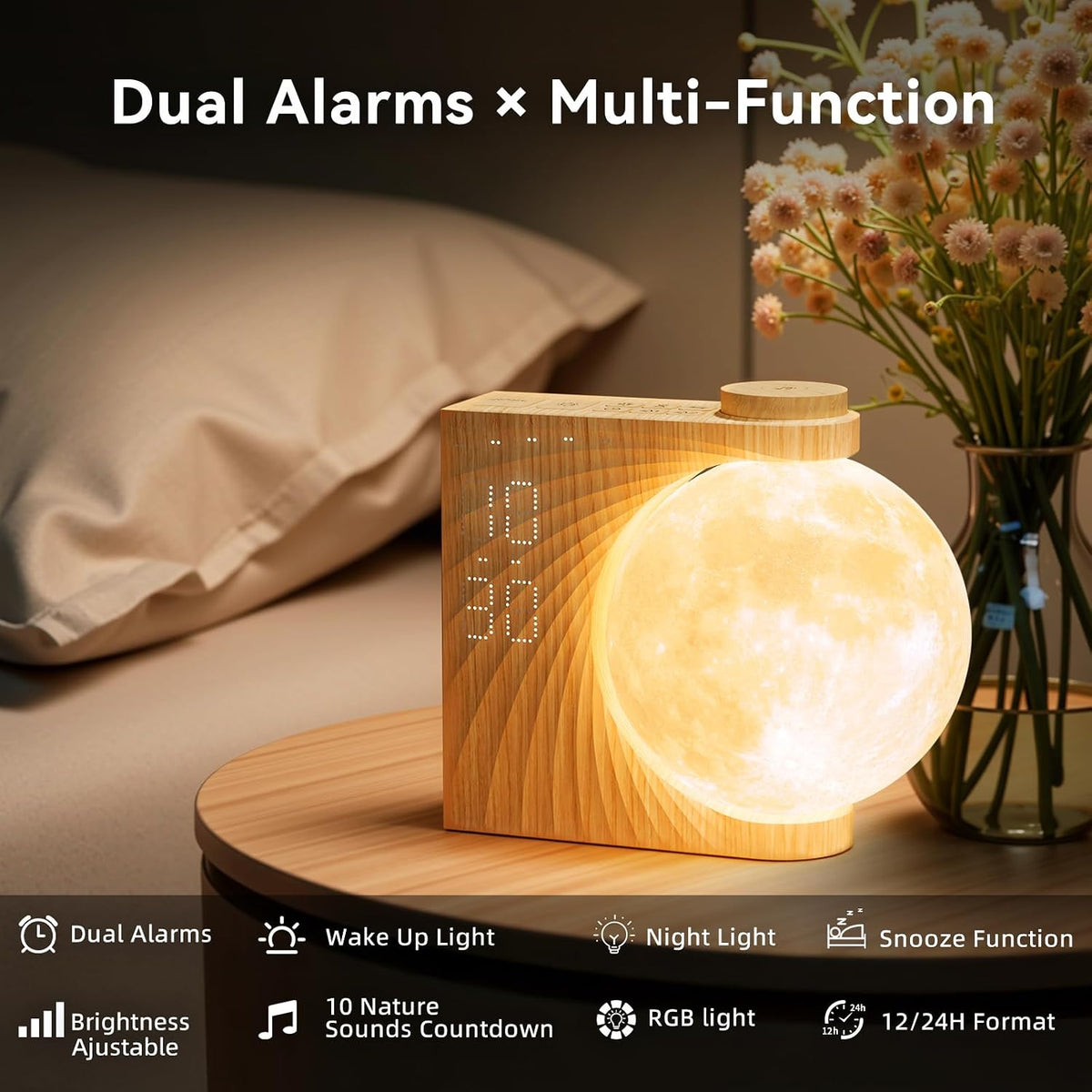 RETEYUNG Sunrise Alarm Clocks Sound Machine Moon Lamp for bedrooms