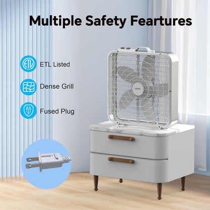 shinic 20” Box Fan with Thermostat for Bedroom, 3-Speed Portable Floor Fan with Carry Handle, Powerful Airflow, 5 Blades, Window Fan and Cooling Fan for Home, Office, Garage, Basement, White