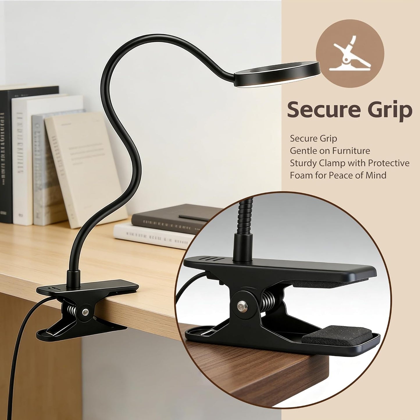 LED Clip On Book Light Desk Lamp with 3 Color Modes,10 Brightness Levels Flexible Arm Night Light,USB Powered Eye-Care Bedside Reading Light for Kids Books in Bed, Table Lamp for Home Office Dorm