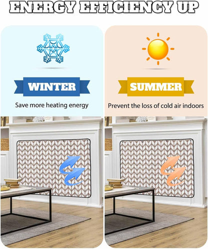Magnetic Fireplace Cover Blue Geometric Waves Fireplace Screen Decorative Abstract Stripes Insulation Fireplaces Blocker Blanket Save Energy Fireplaces Draft Stopper Covers for Living Room 45x34 Inch