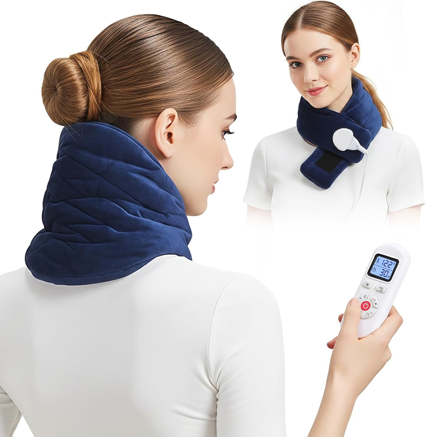 Wired Electric Neck Heating Pad for Neck Pain | Plug-in Heated Neck Wrap, 30s Heat Up, 86℉-158℉ Temp, Auto Shut Off, Soft Plush, Fit All Women Men, 8.53 ft Power Cord