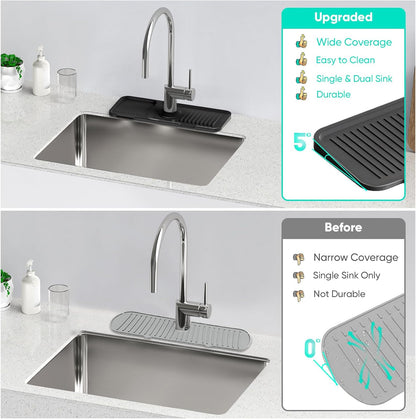 24 Inch Longer Faucet Mat for Kitchen Sink [5° Slope Fast Self-draining]Bathroom Kitchen Sink Splash Guard Silicone Sinks Faucet Mat Splash Guard for Kitchens Sinks Area Tidy Splashs Draining Mats