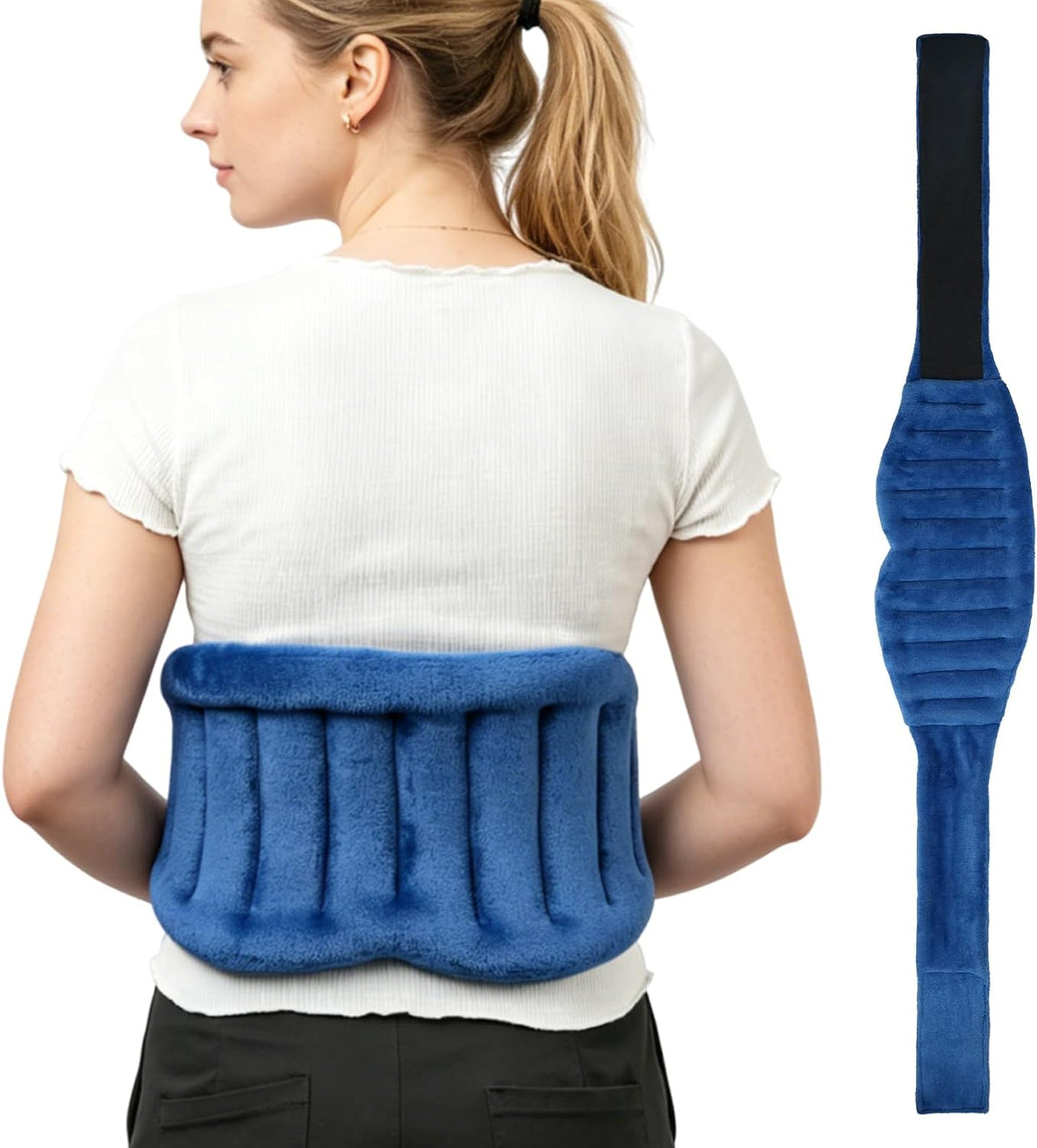 Microwave Heating Pad for Lower Back, Waist, Periods Cramps Pain Relief - Wearable Microwavable Heating Pads Heating Pad with Flax Seed for Hot & Cold Therapy, Unscented Wearable Heat Pack（Navy Blue）