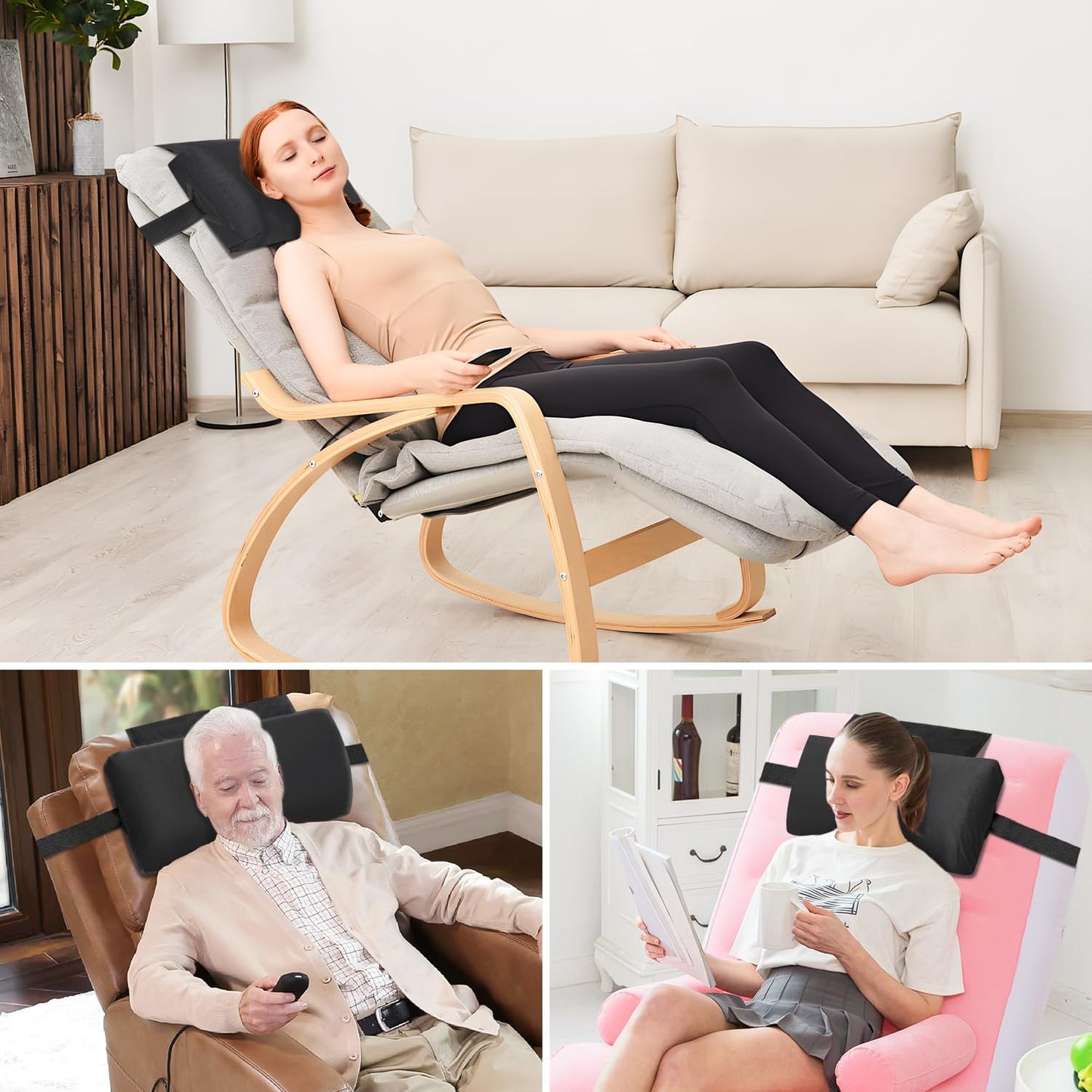 Head Recliner Pillow Adjustable Shredded Memory Foam Headrest Pillows for Recliner Chairs,Non-Slip Velvet Cushion for Pain Relief Neck Support Pillow for Travel Home Sofa Armchair with Zipper Cover