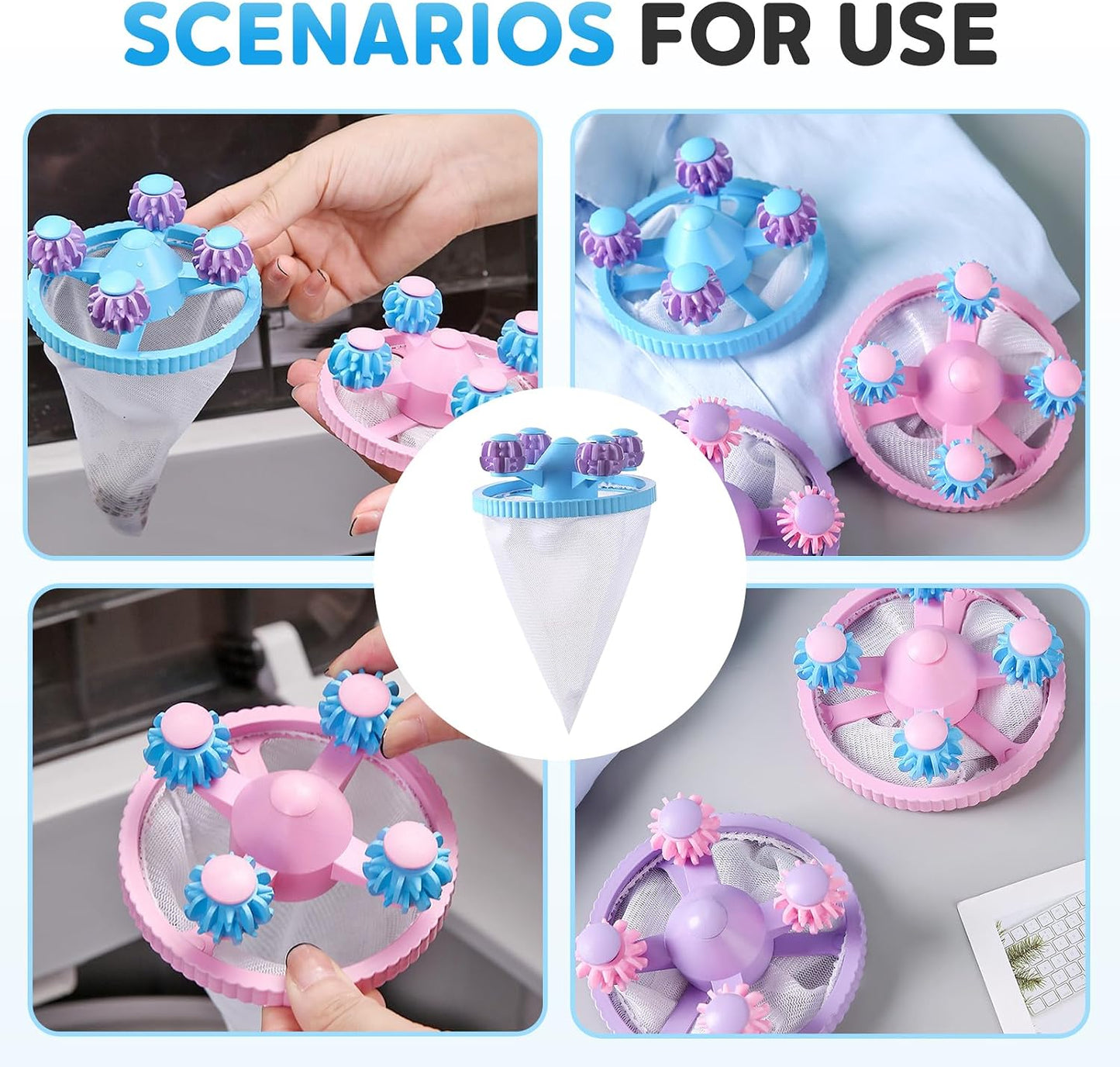 3PCS Washing Machine Hair & Lint Catcher Floating Mesh Bag Reusable | Reusable Floating Laundry Hair Catcher With Double Frame Cone Mesh Design Collects Lint Pet Hair For Cleaner Washing